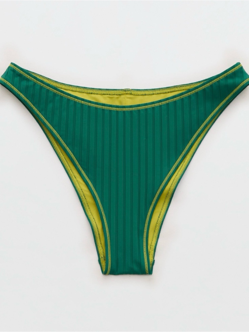 Aerie Ribbed Mid Rise Cheeky Bikini Bottom Green NWT - Picture 3 of 5